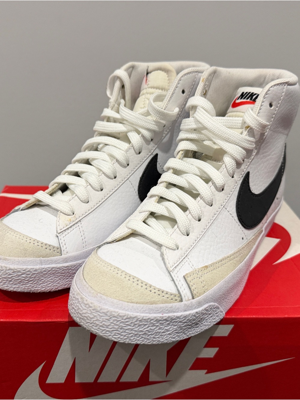 Nike Blazers White High-Top Sneakers with Black Swoosh